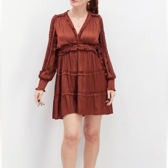 NWOT Anthro OPT rust/copper ruffled Tianna dress Small - Picture 2 of 8